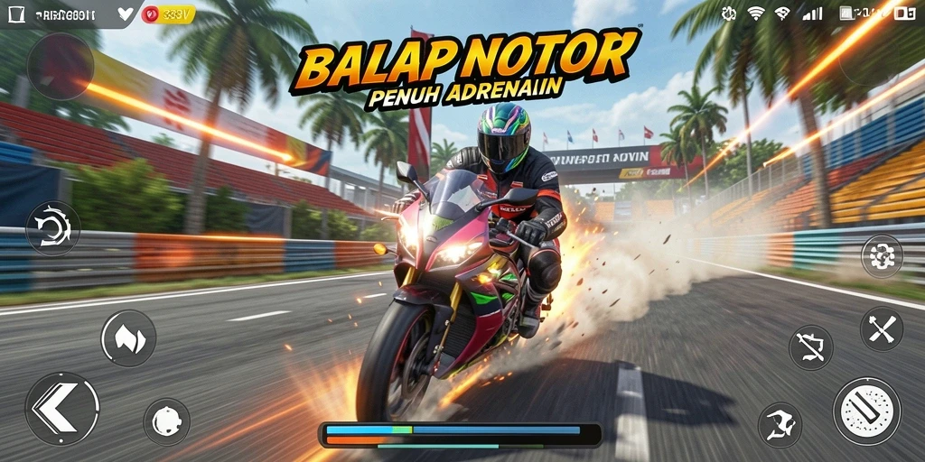 Gameplay seru dalam balapan motor dengan visual yang menawan.