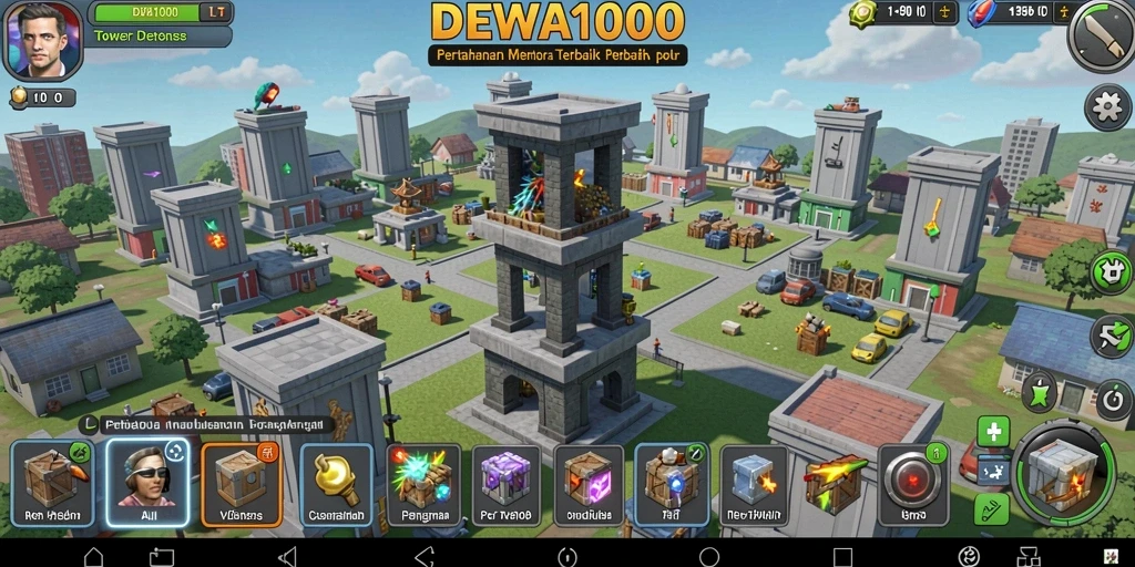 Screenshot gameplay DEWA1000 menampilkan aksi Tower Defense yang mendebarkan.
