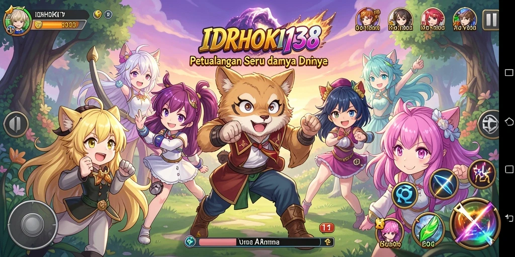 Screenshot gameplay IDRHOKI138 dengan karakter anime dinamis.
