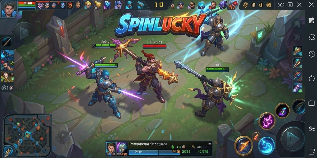 Tangkapan layar gameplay SPINLUCKY yang menunjukkan aksi seru dalam pertarungan MOBA.